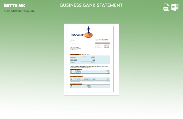 модерен стил Извод на сметка на банкарска организација на Рабобанк Шаблон Word и